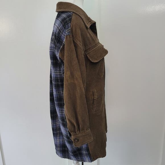 Gilded Intent Oversized Size XS Corduroy Plaid Brown Shacket Utility Grunge - Picture 2 of 9